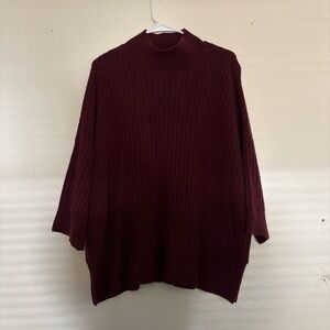 LOFT Ribbed Oversized Mock-Neck Sweater - Burgundy